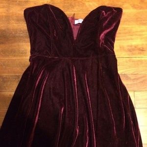 Deep velvet red strapless dress